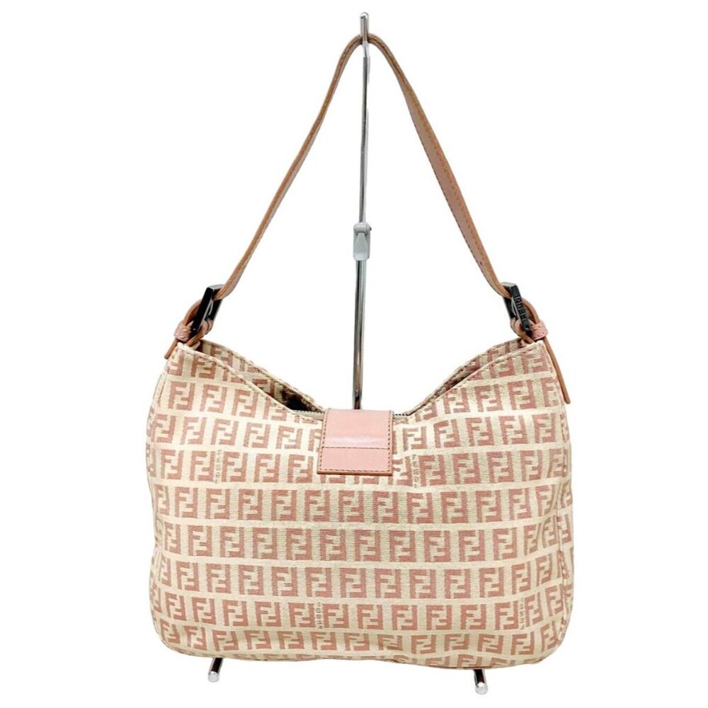 Authentic FENDI Mamma Zucca Bucket Baguette Pink Beige Flap Bag Purse Tote FF - Picture 2 of 10